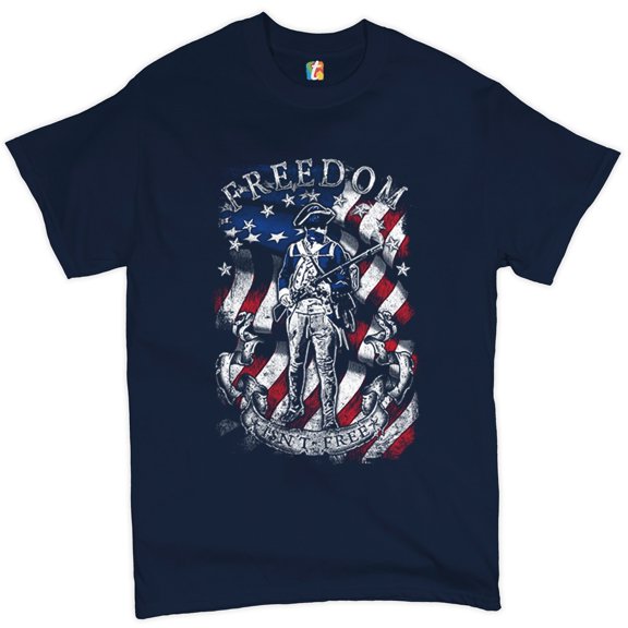 Tee Hunt Freedom Isn't Free T-shirt Independence Liberty American Flag Men's Tee, Navy Blue, Medium