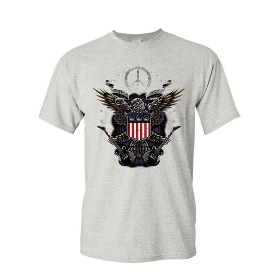Tee Hunt Freedom Rock T-Shirt Peace American Flag Bald Eagle 4th of July Mens Shirt, Ash Gray, X-Large