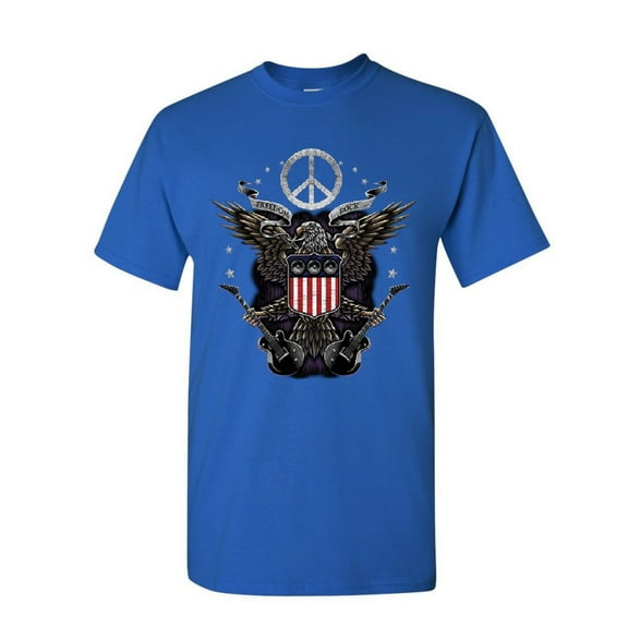 Tee Hunt Freedom Rock T-Shirt Peace American Flag Bald Eagle 4th of July Mens Shirt, Blue, X-Large