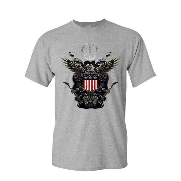 Tee Hunt Freedom Rock T-Shirt Peace American Flag Bald Eagle 4th of July Mens Shirt, Gray, Medium