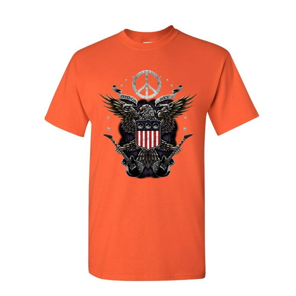 Tee Hunt Freedom Rock T-Shirt Peace American Flag Bald Eagle 4th of July Mens Shirt, Orange, Large