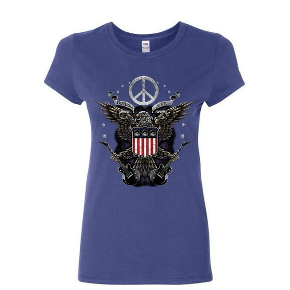 Tee Hunt Freedom Rock Women's T-Shirt Peace American Flag Bald Eagle 4th of July Shirt