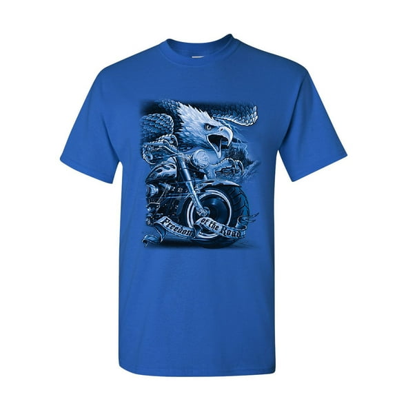 Tee Hunt Freedom of The Road T-Shirt Biker Born to be Wild MC Bald Eagle Mens Shirt, Blue, XX-Large