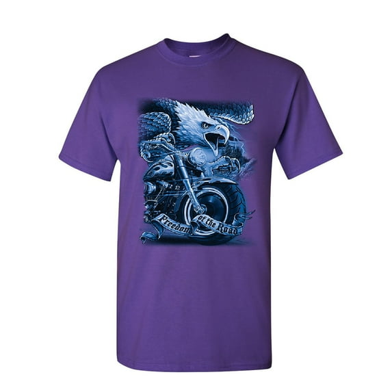 Tee Hunt Freedom of The Road T-Shirt Biker Born to be Wild MC Bald Eagle Mens Shirt, Purple, XX-Large