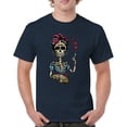 thumbnail image 1 of Tee Hunt Frida Kahlo Sugar Skull T-Shirt Calavera Day of The Dead Men's Tee, Navy Blue, Large, 1 of 5