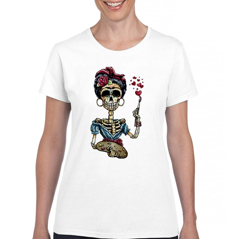Frida Kahlo Sugar Skull Women's Tank Top – Calavera Day Of The Dead Design, True To Size, Red XX-Large