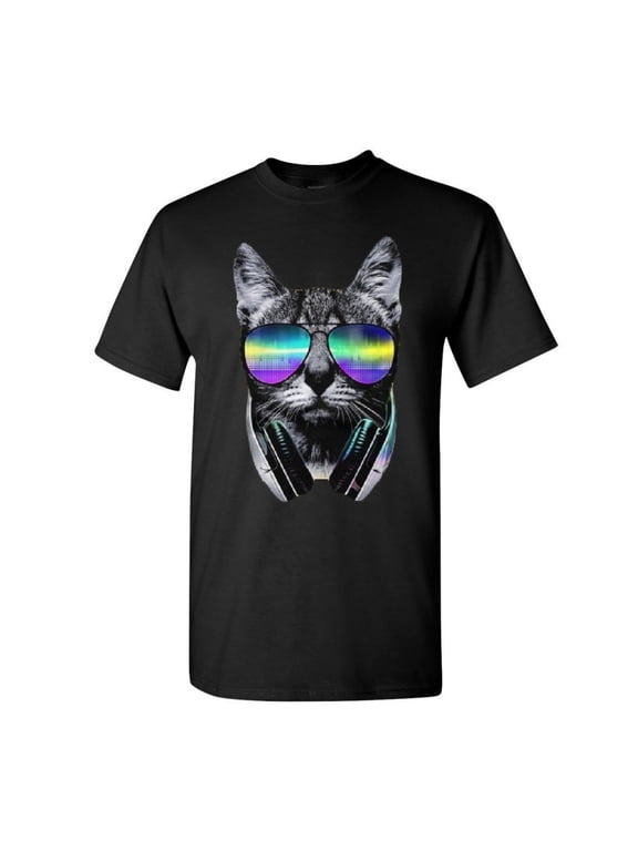 Funny DJ Cat T-Shirt Music Kitten Headphones and Glasses Shirt
