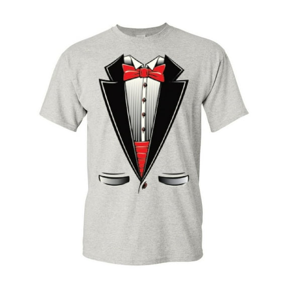 Tee Hunt Funny Tuxedo Bow Tie T-Shirt Tux Wedding Party Shirt, Ash Gray, Medium