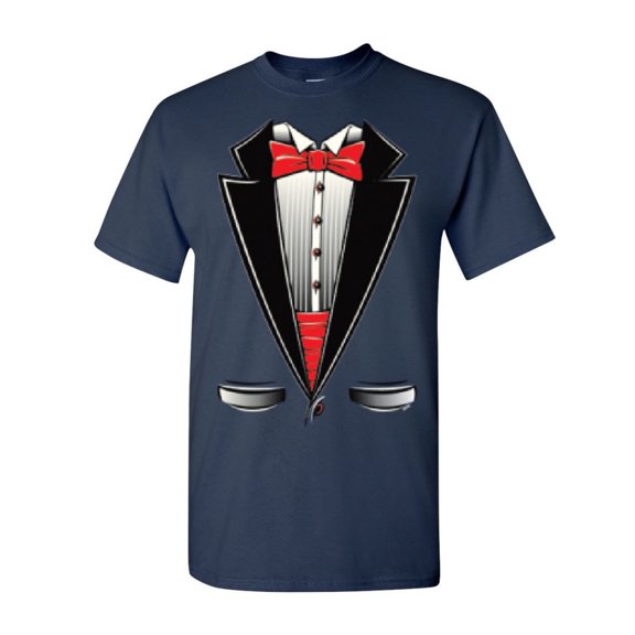 Tee Hunt Funny Tuxedo Bow Tie T-Shirt Tux Wedding Party Shirt, Navy Blue, 3X-Large