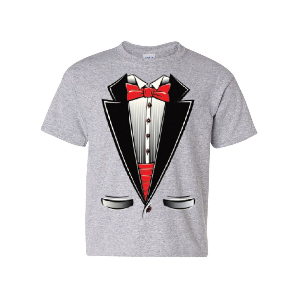 Funny Tuxedo Bow Tie Youth T-Shirt - 100% Cotton, Kids Sizes S-XL, Wedding Party Tee
