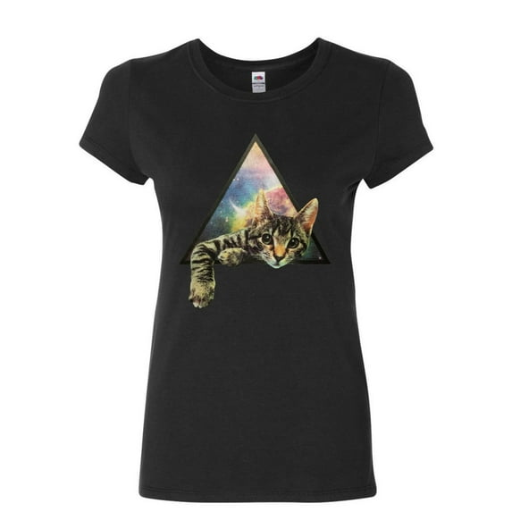 Tee Hunt Galaxy Cat Women's T-Shirt Novelty T-Shrit Cute Kitten Paw Pet Universe Space Moon Tee, Black, XX-Large