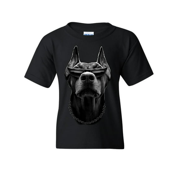 Tee Hunt Gangsta Doberman with Glasses Youth T-Shirt Pet Dog Lovers Swag Badass Kids Tee