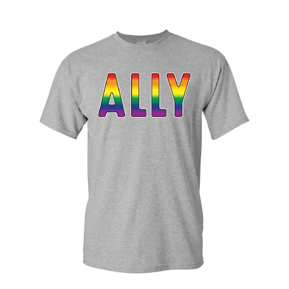 Tee Hunt Gay Pride Ally T-Shirt LGBT Gay Love Same Sex Marriage Rainbow Mens Shirt, Gray, Large