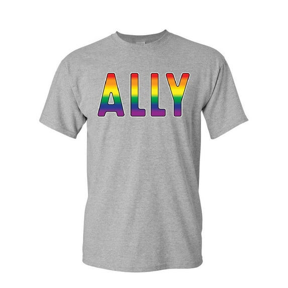 Tee Hunt Gay Pride Ally T-Shirt LGBT Gay Love Same Sex Marriage Rainbow Mens Shirt, Gray, Small