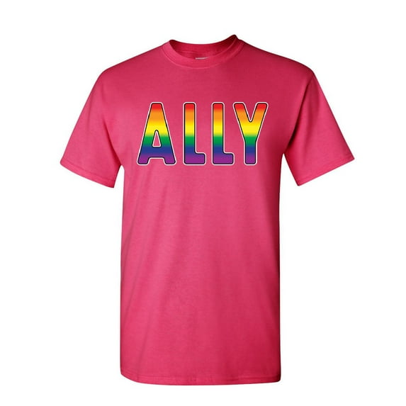 Tee Hunt Gay Pride Ally T-Shirt LGBT Gay Love Same Sex Marriage Rainbow Mens Shirt, Hot Pink, Small