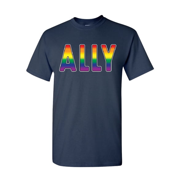 Tee Hunt Gay Pride Ally T-Shirt LGBT Gay Love Same Sex Marriage Rainbow Mens Shirt, Navy Blue, Small