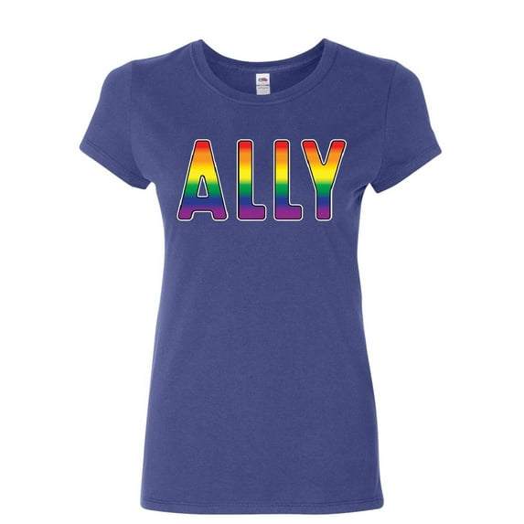 Tee Hunt Gay Pride Ally Women's T-Shirt LGBT Gay Love Same Sex Marriage Rainbow Shirt, Blue, Large