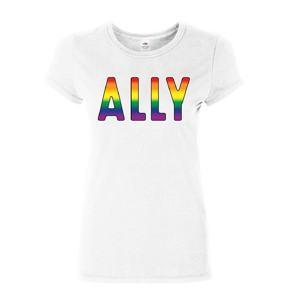 Tee Hunt Gay Pride Ally Women's T-Shirt LGBT Gay Love Same Sex Marriage Rainbow Shirt, White, X-Large