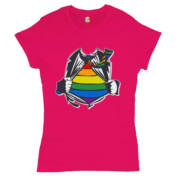 Tee Hunt Gay Superhero Parody T-Shirt Lesbian Bi Transgender Pride Rainbow Women's T-Shirt Tee, Pink, XX-Large