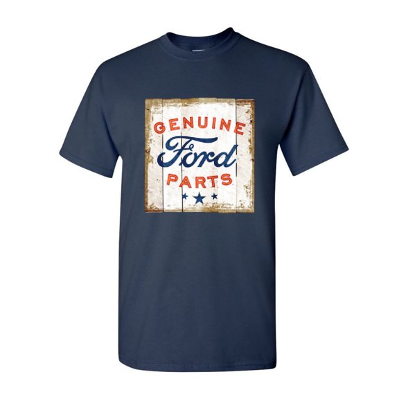 Tee Hunt Genuine Ford Parts Old Sign T-Shirt Licensed Ford Truck Shirt, Navy Blue, Medium