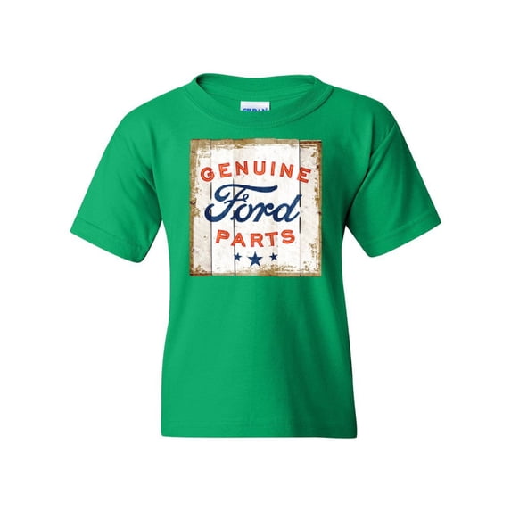 Tee Hunt Genuine Ford Parts Old Sign Youth T-Shirt Licensed Ford Truck Tee, Green, Small