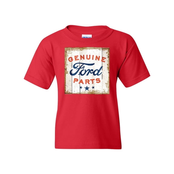 Tee Hunt Genuine Ford Parts Old Sign Youth T-Shirt Licensed Ford Truck Tee, Red, Large