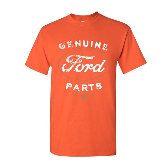 Tee Hunt Genuine Ford Parts T-Shirt Distressed Ford Logo Cotton Tee, Orange, Medium
