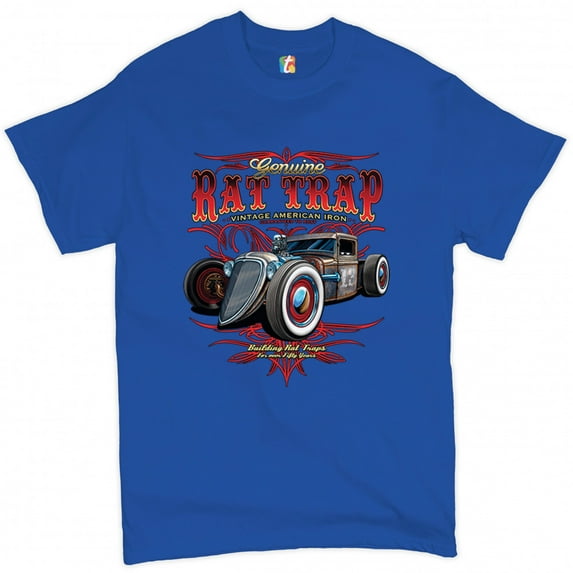 Tee Hunt Genuine Rat Trap T-Shirt Route 66 Vintage Hot Rod Old School Men's Novelty Shirt, Blue, Medium