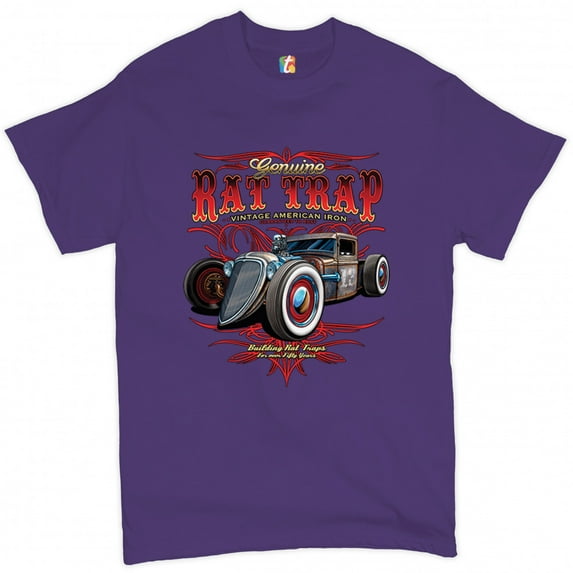 Tee Hunt Genuine Rat Trap T-Shirt Route 66 Vintage Hot Rod Old School Men's Novelty Shirt, Purple, Small