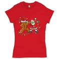 thumbnail image 1 of Tee Hunt Gingerbread Man and Santa Claus Dab Dance T-Shirt Merry Christmas Women's T-Shirt Tee, Red, X-Large, 1 of 5