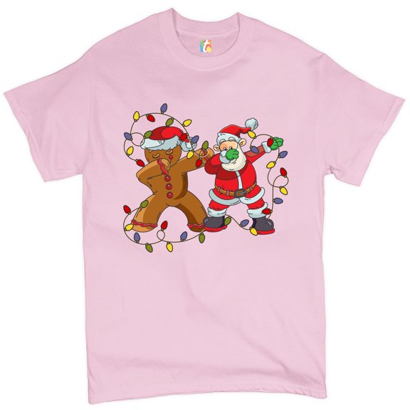 Tee Hunt Gingerbread Man and Santa Claus Dab Dance T-shirt Merry Christmas Men's Tee, Light Pink, Large