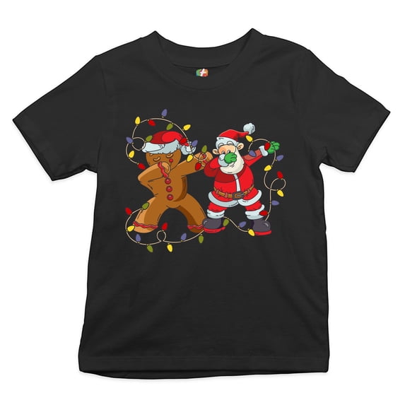 Tee Hunt Gingerbread Man and Santa Claus Dab Dance Youth T-Shirt Merry Christmas Kids, Black, X-Large