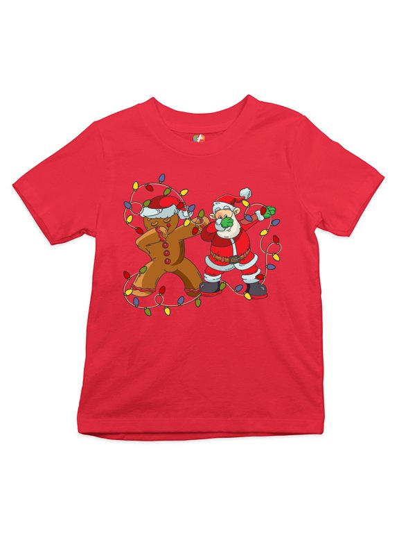 Gingerbread Man and Santa Claus Dab Dance Youth T-Shirt Merry Christmas Kids