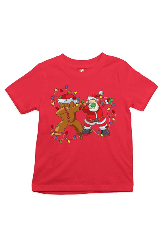 Gingerbread Man and Santa Claus Dab Dance Youth T-Shirt Merry Christmas Kids