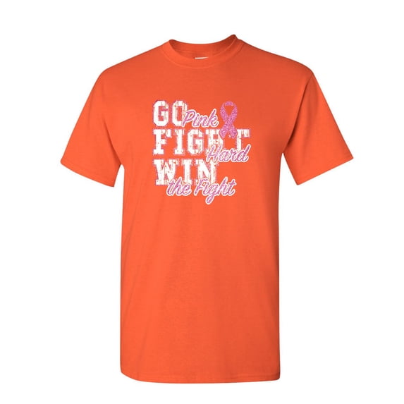 Tee Hunt Go Fight Hard Win The Fight T-Shirt Ribbon Cancer Cure Mens Shirt, Orange, 3X-Large