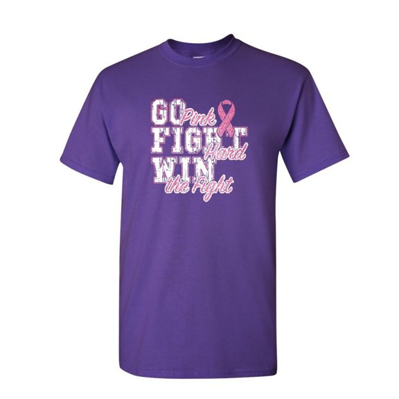Tee Hunt Go Fight Hard Win The Fight T-Shirt Ribbon Cancer Cure Mens Shirt, Purple, Medium