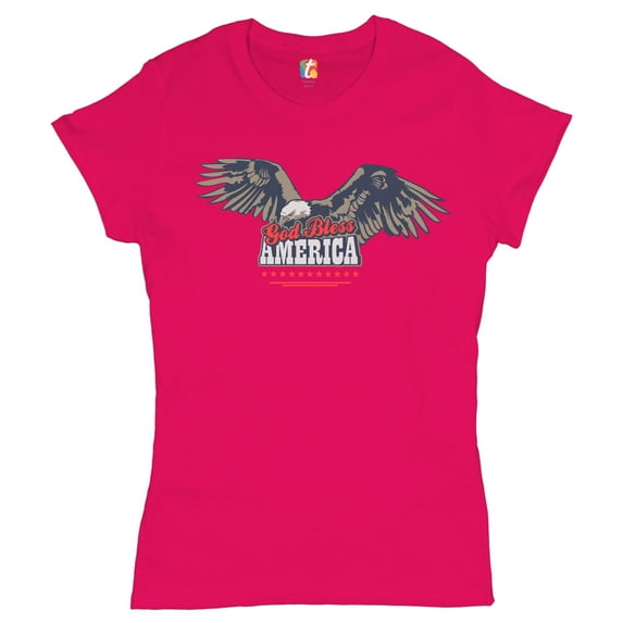 Tee Hunt God Bless America Women's T-Shirt Novelty T-Shirt 4th of July Bald Eagle Patriotic Tee, Pink, XX-Large