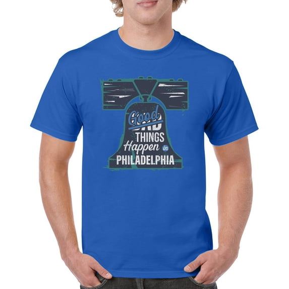 Tee Hunt Good Things Happen in Philadelphia T-Shirt City of Brotherly Love Pennsylvania Democrats Liberal Men's Tee, Blue, 5X-Large