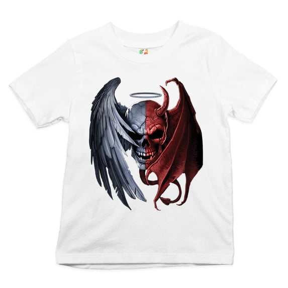 Tee Hunt Gothic Demon Angel Skull Kid's T-Shirt Horror Nightmare Halloween Boys Girls Tee, White, Large