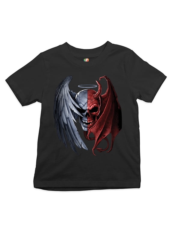 Gothic Demon Angel Skull Kid's T-Shirt Horror Nightmare Halloween Boys Girls Tee