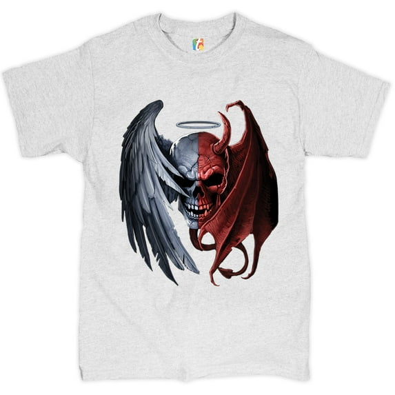 Tee Hunt Gothic Demon Angel Skull T-Shirt Horror Nightmare Halloween Men's Novelty Shirt, Ash Gray, Large