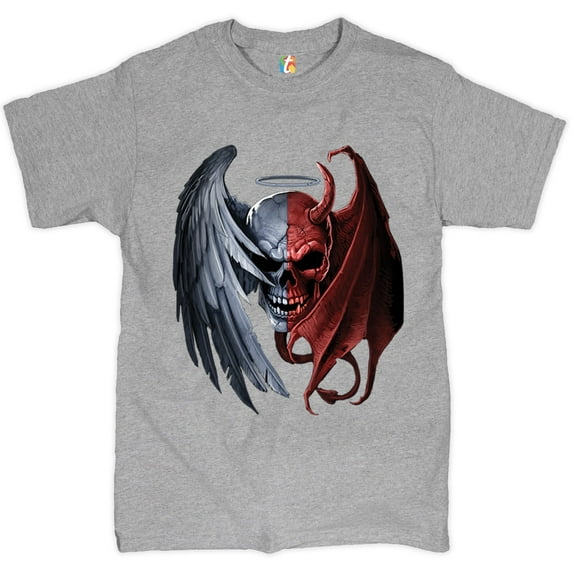 Tee Hunt Gothic Demon Angel Skull T-Shirt Horror Nightmare Halloween Men's Novelty Shirt, Gray, Large