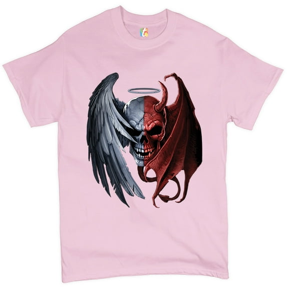 Tee Hunt Gothic Demon Angel Skull T-Shirt Horror Nightmare Halloween Men's Novelty Shirt, Light Pink, Small