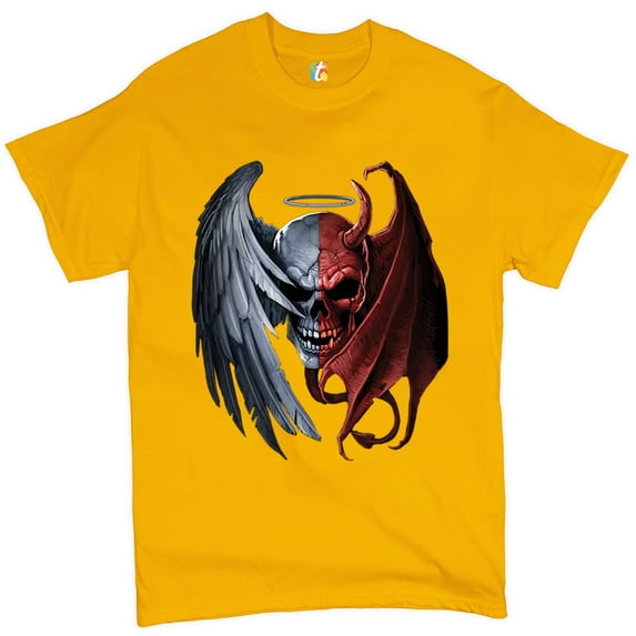 Tee Hunt Gothic Demon Angel Skull T-Shirt Horror Nightmare Halloween Men's Novelty Shirt, Yellow, XX-Large