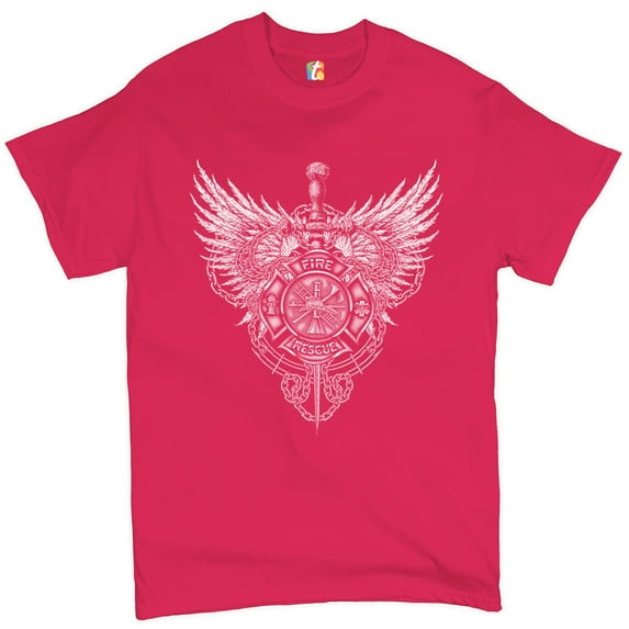 Tee Hunt Gothic Firefighter Emblem T-shirt Courage Honor Sacrifice Men's Tee, Hot Pink, Medium