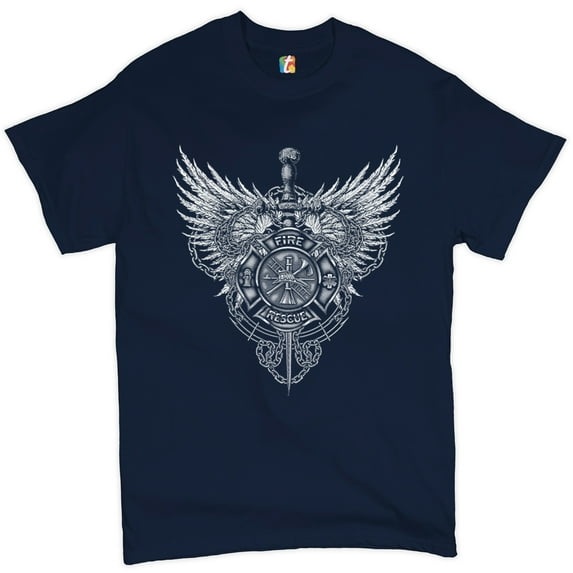 Tee Hunt Gothic Firefighter Emblem T-shirt Courage Honor Sacrifice Men's Tee, Navy Blue, 5X-Large