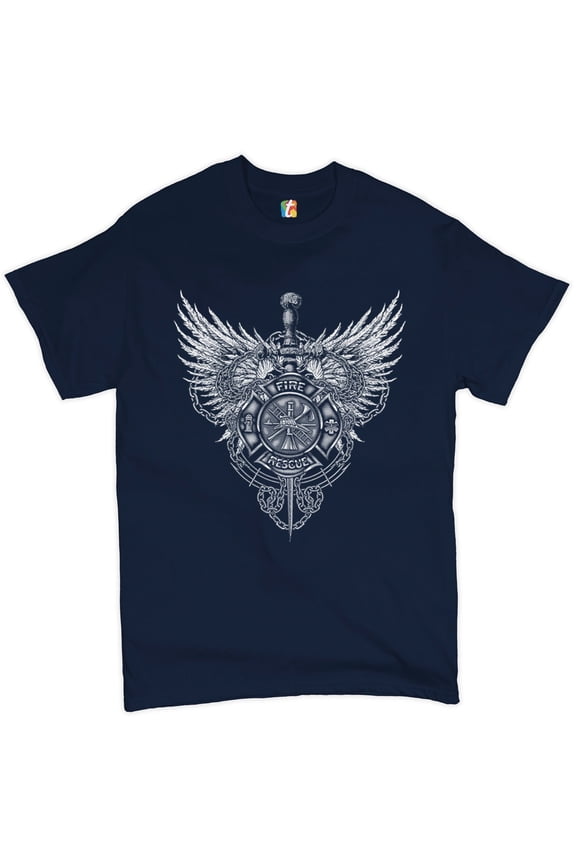 Gothic Firefighter Emblem T-shirt Courage Honor Sacrifice Men's Tee, Navy Blue, Large