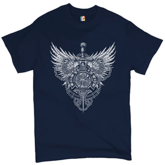 Tee Hunt Gothic Firefighter Emblem T-shirt Courage Honor Sacrifice Men's Tee, Navy Blue, X-Large