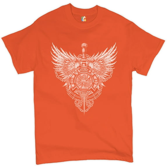 Tee Hunt Gothic Firefighter Emblem T-shirt Courage Honor Sacrifice Men's Tee, Orange, Small