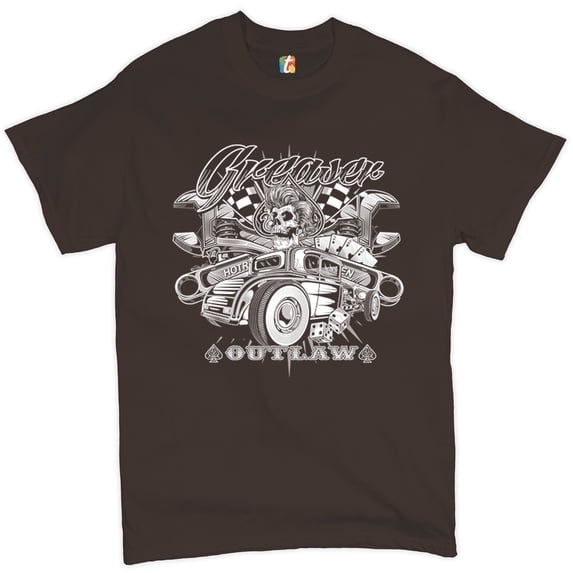 Tee Hunt Greaser Outlaw T-Shirt Old School Hot Rod Men's Tee, Brown, XX-Large